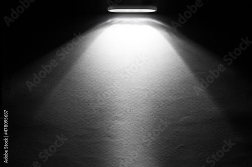 LED black flashlight for background. abstract spotlight on white texture. picture backdrop for add showcase premium product or add text message.