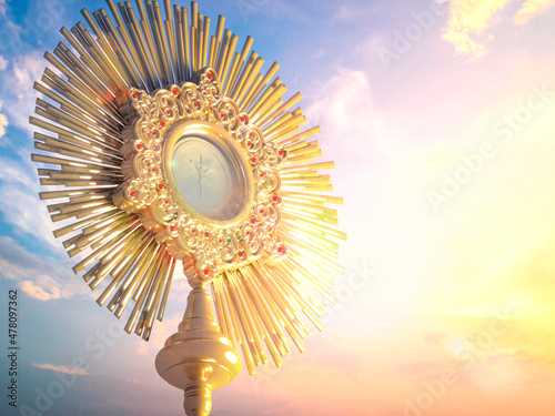 Jesus Christ in the monstrance present in the Sacrament of the Eucharist