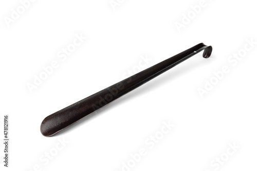 Metal shoehorn isolated on white background.