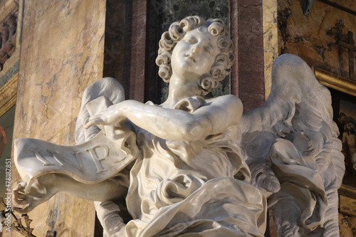 Bernini's Angel with the Scroll Statue Detail at the Sant'Andrea delle Fratte Church in Rome, Italy