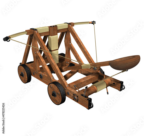 Ancient Catapult. 3D Rendering Illustration of an Ancient Catapult desing.