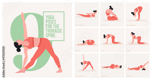 Yoga poses For Thoracic spine. Young woman practicing Yoga poses. Woman workout fitness and exercises.
