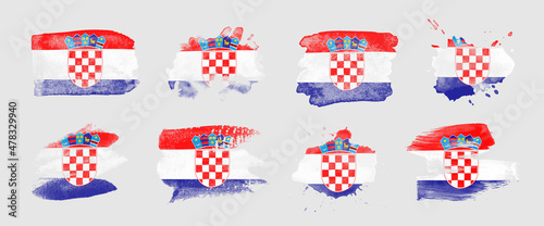 Painted flag of Croatia in various brushstroke styles.