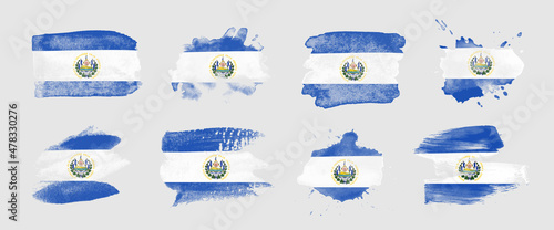Painted flag of El Salvador in various brushstroke styles.
