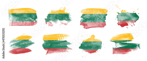Painted flag of Lithuania in various brushstroke styles.