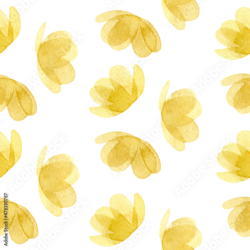 Watercolor pattern with yellow flowers isolated on white background.