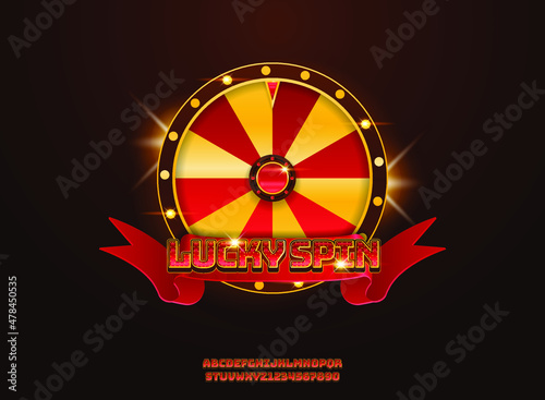 golden red luxury lucky spin with wheel and ribbon casino text effect