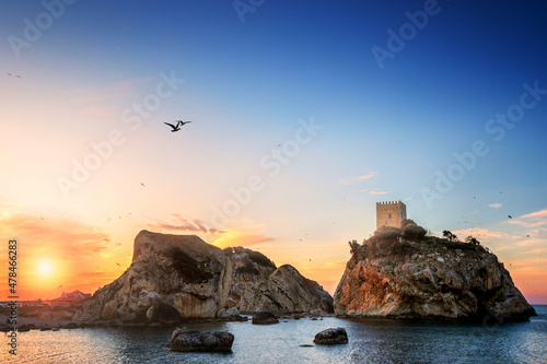 Landscape of Sile with sunset in Istanbul, Turkey. it is at the northernmost point of Istanbul and thus shares the same sea conditions as other Black Sea towns where strong sea undercurrents.