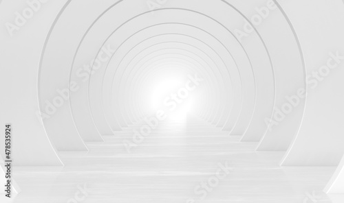 Abstract white circular tunnel. Modern Futuristic Geometric Background. 3d rendering illustration.