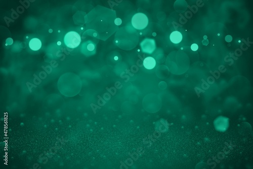 teal, sea-green pretty bright glitter lights defocused bokeh abstract background, holiday mockup texture with blank space for your content