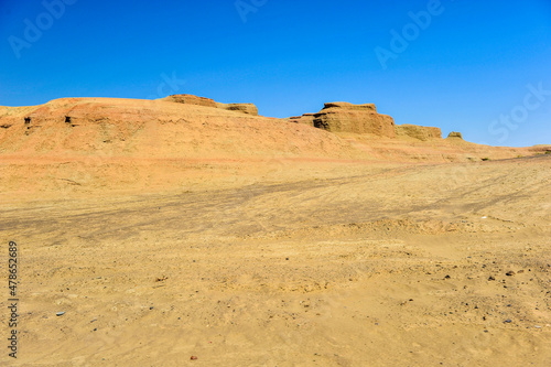 Karamay world ghost city, wind erosion landform. In Junggar basin, Karamay, Xinjiang, China