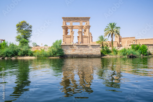 views of philae temple, full of hieroglyphics in aswan city. 