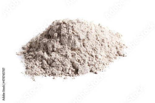 Calcium sulfide isolated on white. It is a solid inorganic compound with the chemical formula CaSO4, used in the production of certain types of paints, ceramics and paper.