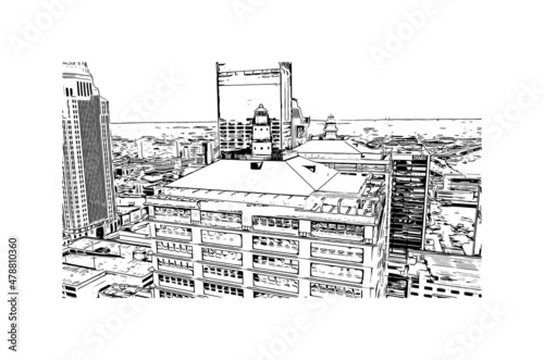 Building view with landmark of Louisville is the city in Kentucky. Hand drawn sketch illustration in vector.