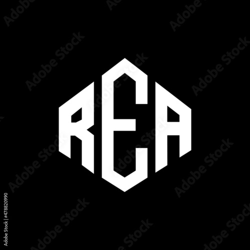 REA letter logo design with polygon shape. REA polygon and cube shape logo design. REA hexagon vector logo template white and black colors. REA monogram, business and real estate logo.