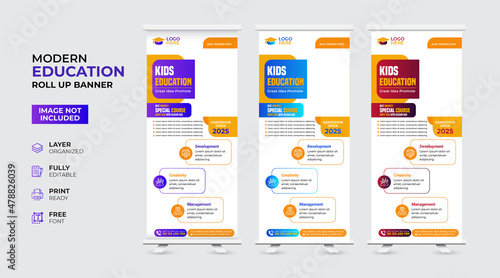 Creative and modern education admission Rollup Banner template