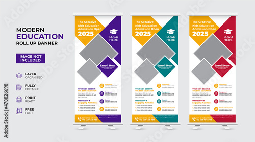 Creative and modern education admission Rollup Banner template