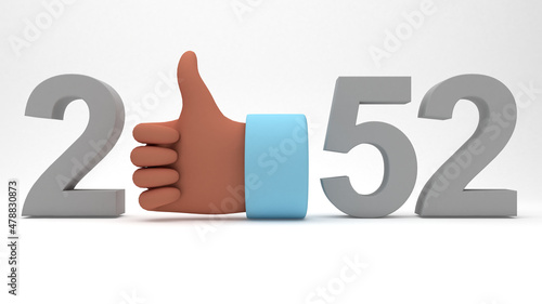 3D illustration of year 2052 with a thumbs up hand