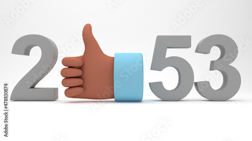 3D illustration of year 2053 with a thumbs up hand