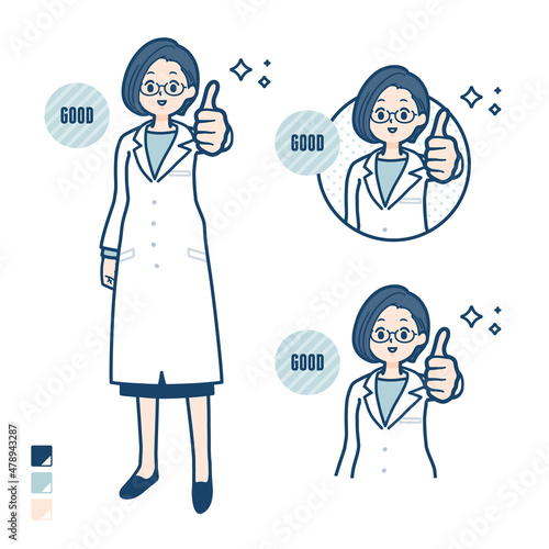 白衣を着た女性医師がサムズアップをしているイラスト
