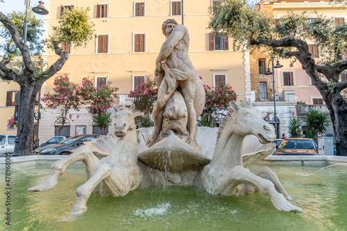 The Fountain of Neptune, symbol of the city that bears the name of the pagan god of the sea, is located in Nettuno, ,old town of Neptune, Rome, Italy