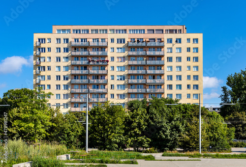 Large scale multi family project residential building at Melsztynska street in Mokotow district of Warsaw in Poland