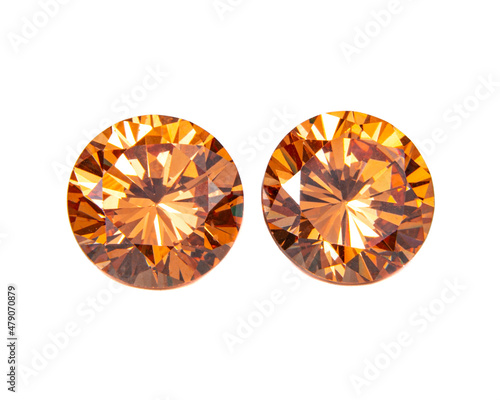 Orange round diamonds topaz stone luxury isolated on the white background