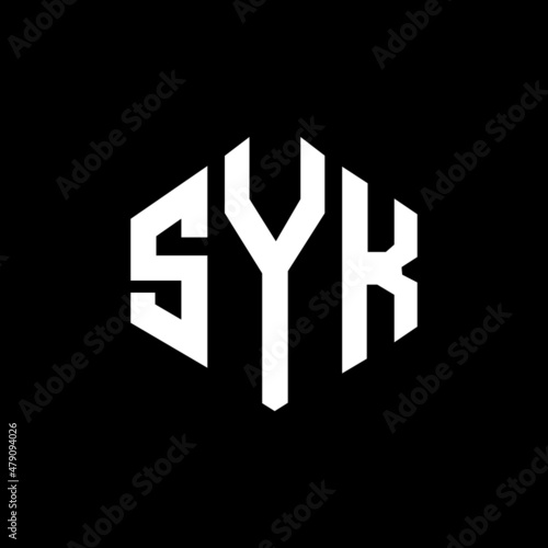 SYK letter logo design with polygon shape. SYK polygon and cube shape logo design. SYK hexagon vector logo template white and black colors. SYK monogram, business and real estate logo.