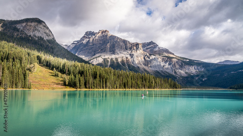The turquoise water of Emerald Lake in Yoho National Park in British Columbia, Canada