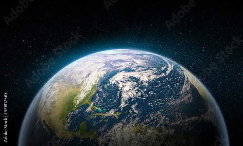 Earth in the space. Blue planet for wallpaper. Green planet or Globe on galaxy. Elements of this image furnished by NASA