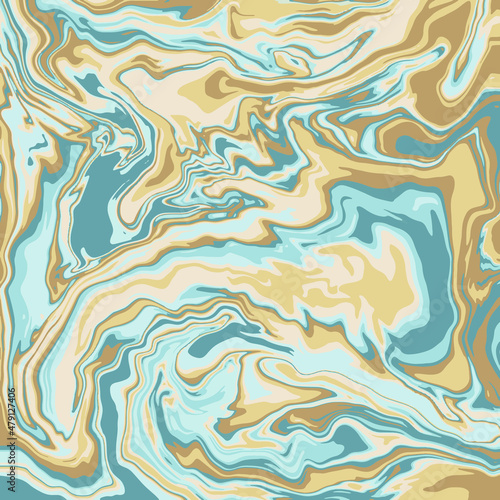 Fluid art texture. Abstract background with swirling paint effect. Liquid acrylic picture that flows and splashes. Mixed paints for interior poster. Blue, brown and beige overflowing colors