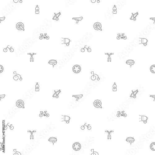 Seamless pattern with bicycle and bike icon on white background. Included the icons as sport, bike part, biking, exercise, vehicles, components, Helmet And Other Elements.