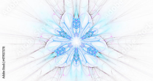 Abstract exotic blue flower. Fantastic glowing shapes background. Holiday wallpaper. Digital fractal art. Сomputer creative. 3d rendering