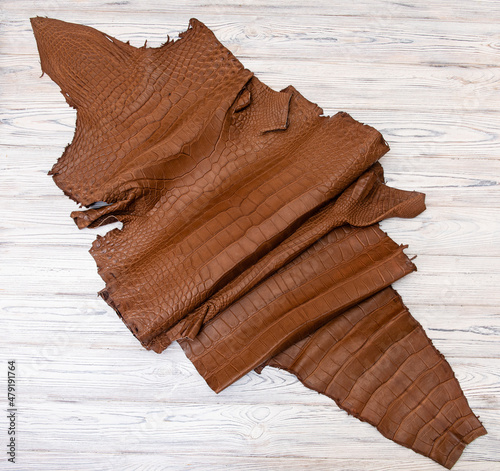 brown dyed alligator natural leather - material for handbags and shoes 