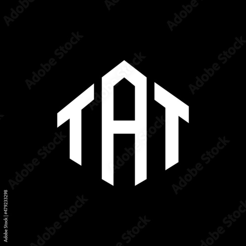 TAT letter logo design with polygon shape. TAT polygon and cube shape logo design. TAT hexagon vector logo template white and black colors. TAT monogram, business and real estate logo.