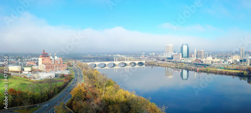 Aerial view of Springfield, Massachusetts, United States in early morning