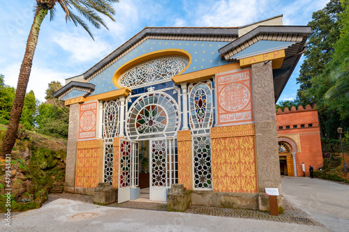 The Serra Moresca, Moorish Greenhouse, is inspired by the Alhambra of Grenada. It was designed in 1839 to contain exotic and rare plants. It is located within the Villa Torlonia Park in Rome.