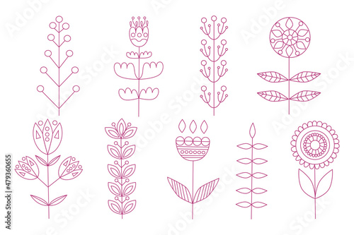 Set of flowers in the Scandinavian style. Vector illustration