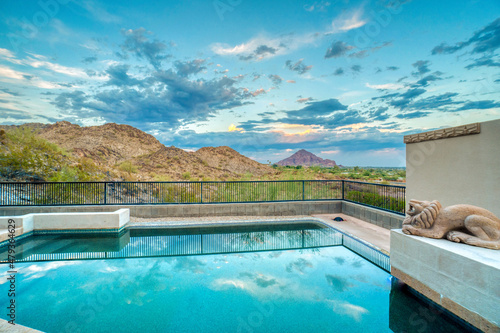A luxury pool with mountain views