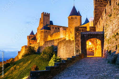 ciudadela amurallada de Carcasona , declarada en 1997 Patrimonio de la Humanidad por la Unesco, capital del departamento del Aude, region Languedoc-Rosellon, Francia, Europa