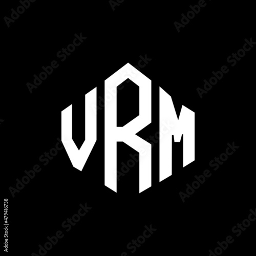 VRM letter logo design with polygon shape. VRM polygon and cube shape logo design. VRM hexagon vector logo template white and black colors. VRM monogram, business and real estate logo.