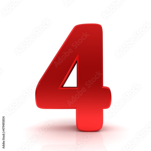 4 number four red numeral sign 3d rendering