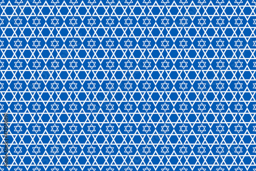 Pattern composed of white stars of david on a blue background, israel, jewish symbols, ornament, textille print