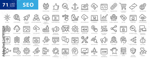 Outline web icons set - Search Engine Optimization. Thin line web icon collection. Simple vector illustration