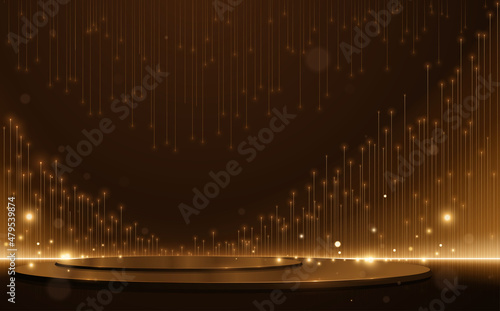 Golden light lines scene with circle podium