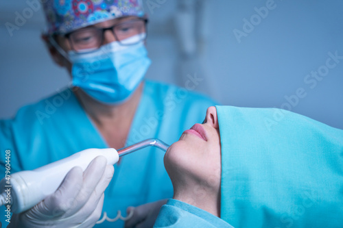 Dentist doing ozone dental treatment
