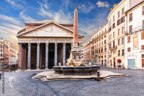 The Pantheon and the obelisk, full view, Rome, Italy