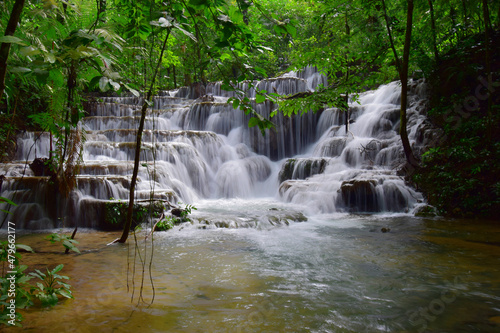 Waterfall on the river in Palenque archeological area, Chiapas, Mexico