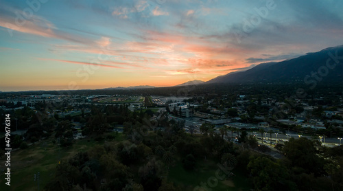 Sunset aerial view of the Monrovia area