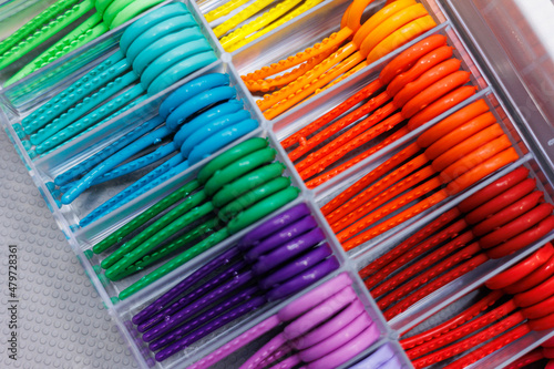 A set of colored elastic bands for installing braces in orthodontic dental treatment